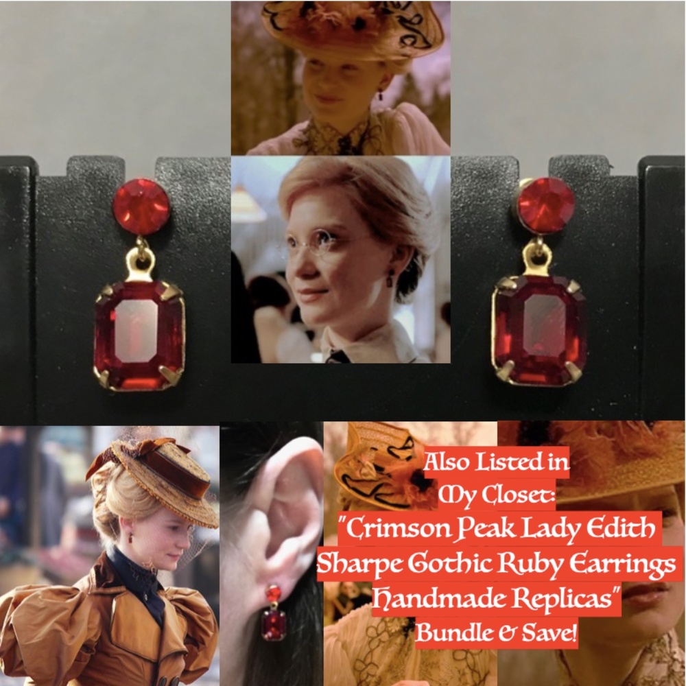 Crimson Peak Edith Cushing Gothic Gold Butterfly Pearl Earring Handmade Replicas - Picture 13 of 13
